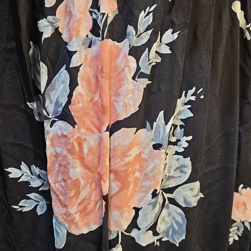 Nwot 1X Torrid Black Floral Lace-Up Maxi Dress with Peach Blooms - Picture 8 of 17